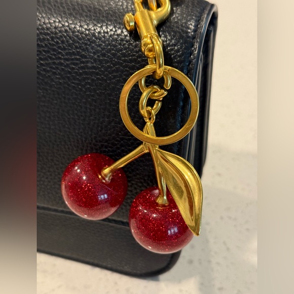 Chic Gold and Red Cherry Keychain - Picture 2 of 6